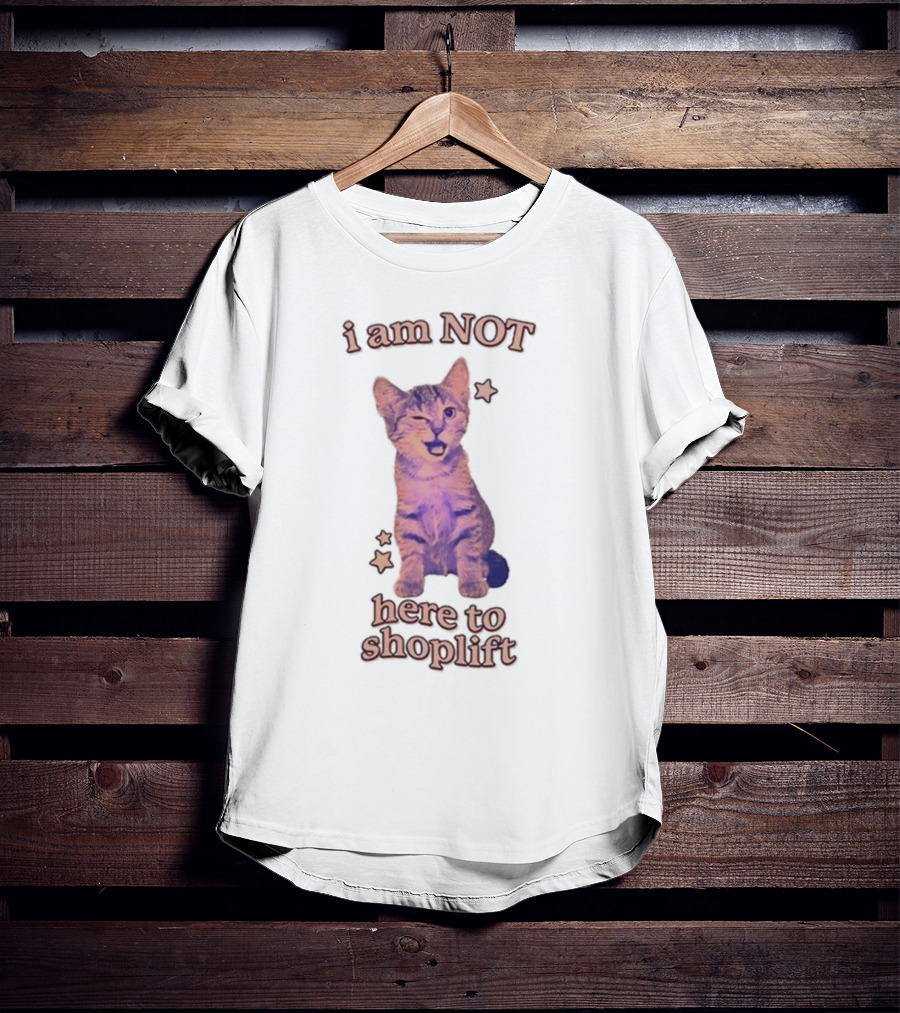 Gotfunny I Am Not Here To Shoplift Winking Cat With Stars T-Shirt