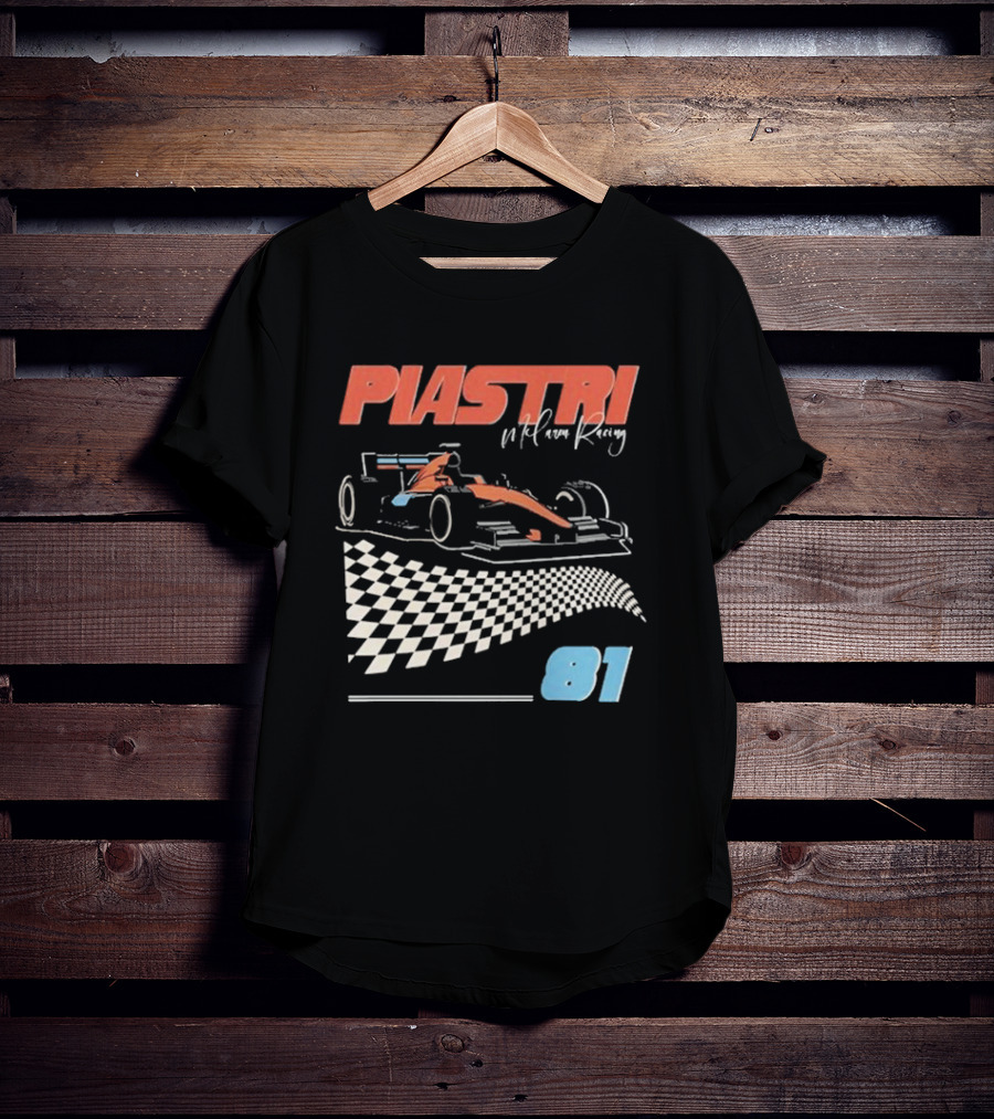 Piastri McLaren Racing Retro 81 Racing Car Checkerboard T-Shirt