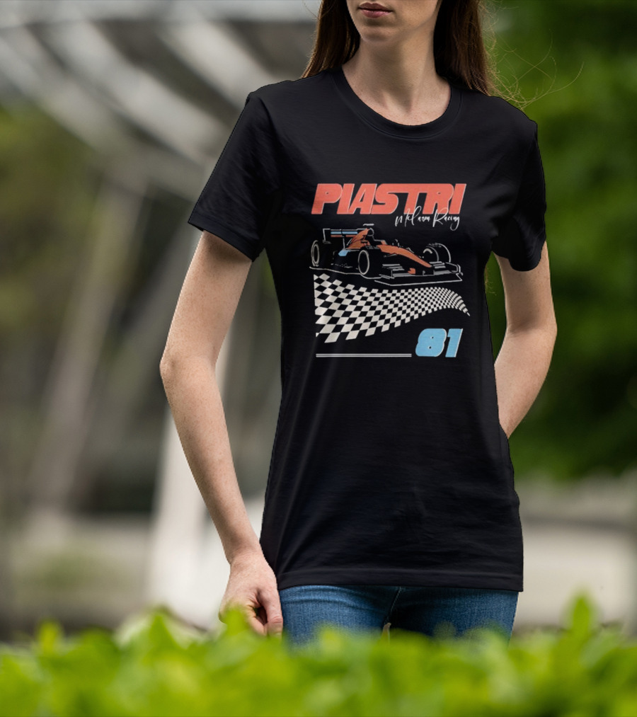 Piastri McLaren Racing Retro 81 Racing Car Checkerboard T-Shirt