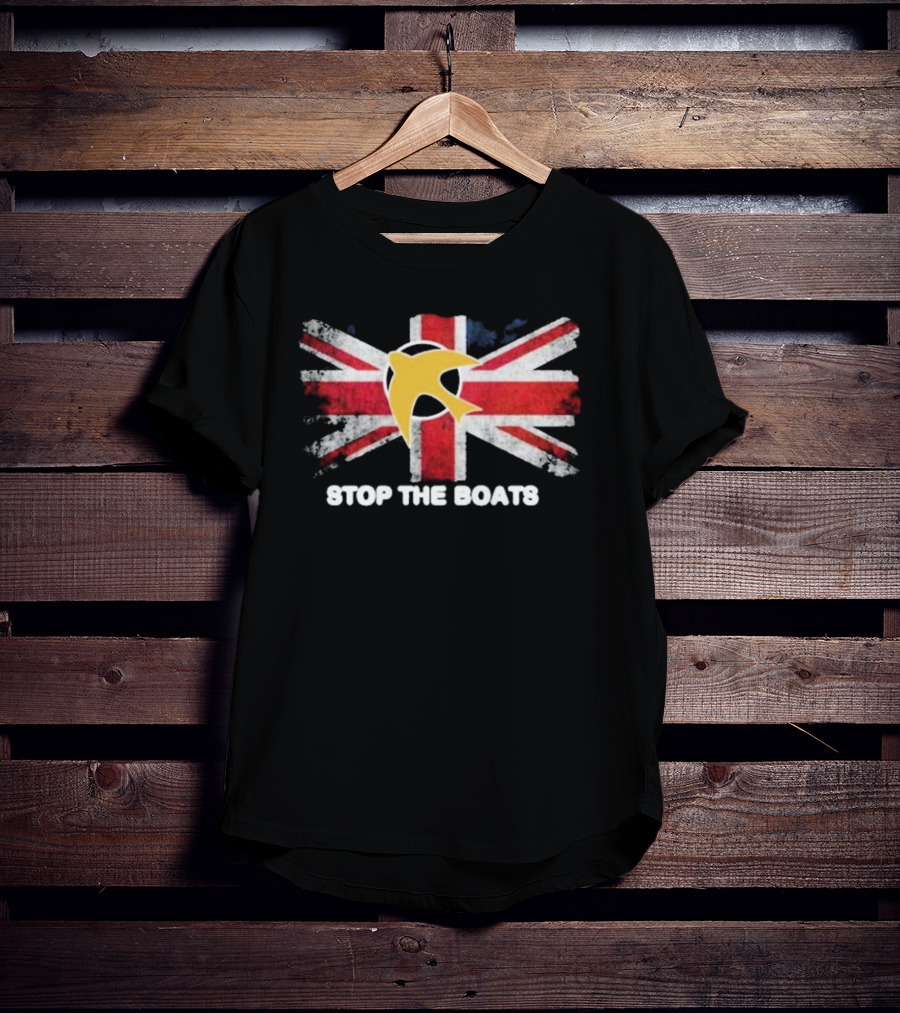 Stop The Boats Ash Smith Union Jack Bird T-Shirt
