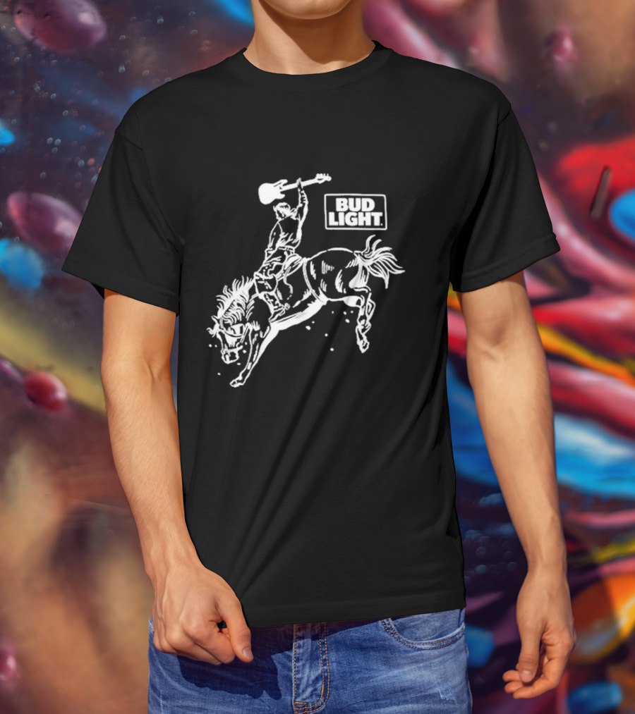 Bud Light Guitar Riding Rodeo Horse T-Shirt