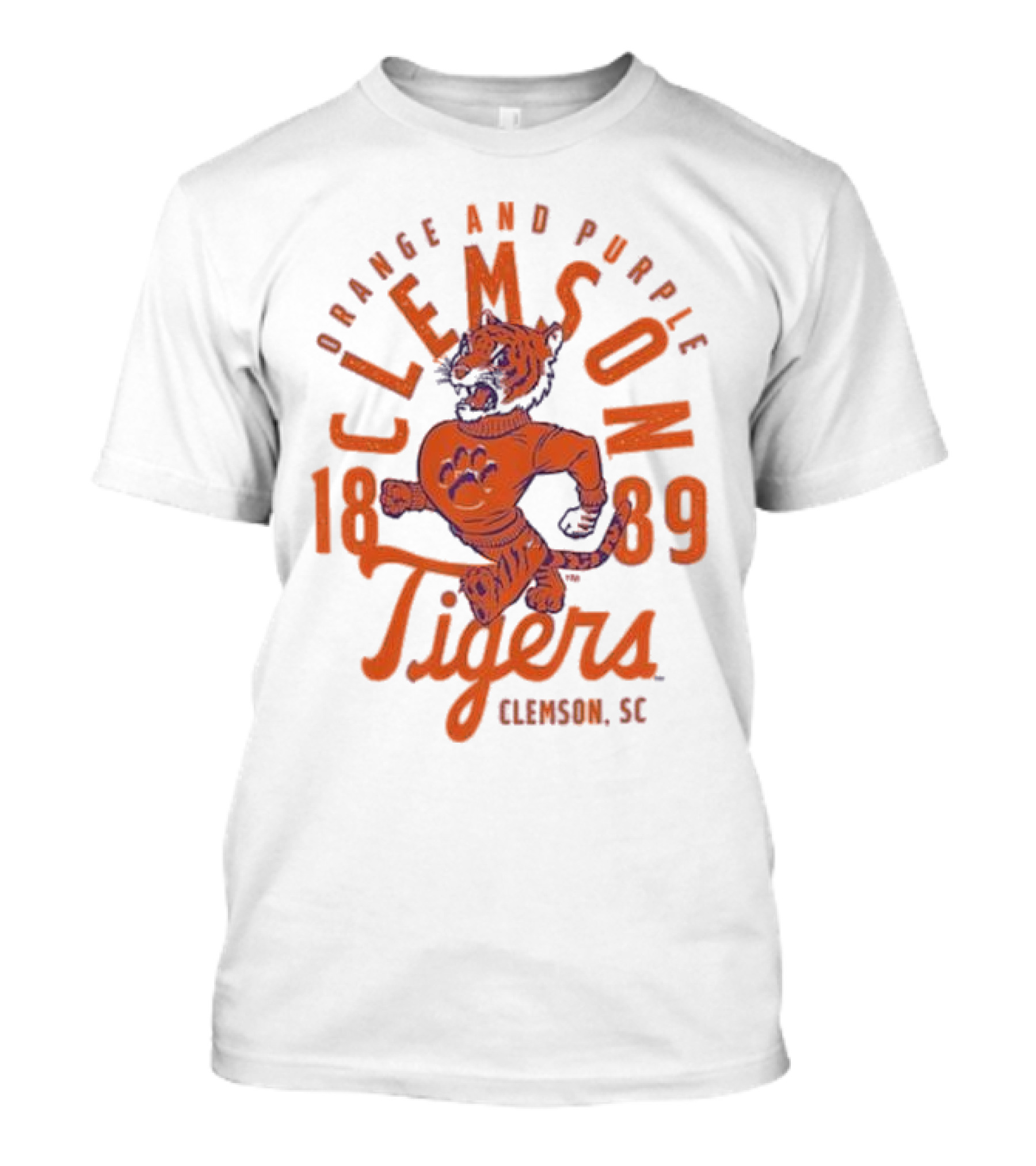 Clemson Tigers Orange And Purple Mascot Overlay 1889 Clemson SC T-Shirt