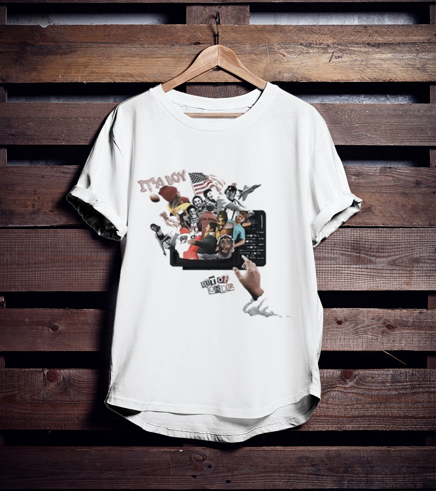 IT’S A BOY OUT OF ORDER Collage American Flag Football Icons T-Shirt