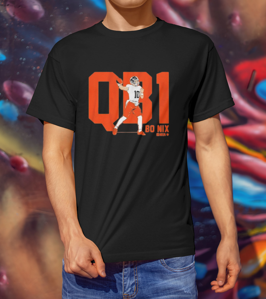 Bo Nix QB1 NFL Denver Broncos Football T-Shirt