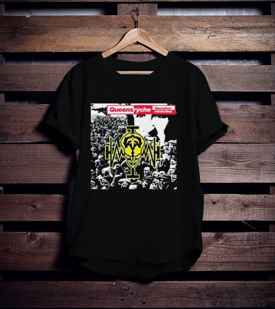 Queensryche Operation: Mindcrime Yellow Skull Symbol Over Crowd T-Shirt
