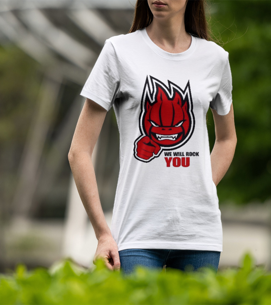 Sir Safety Perugia We Will Rock You Red Flame Character With Pointing Finger T-Shirt