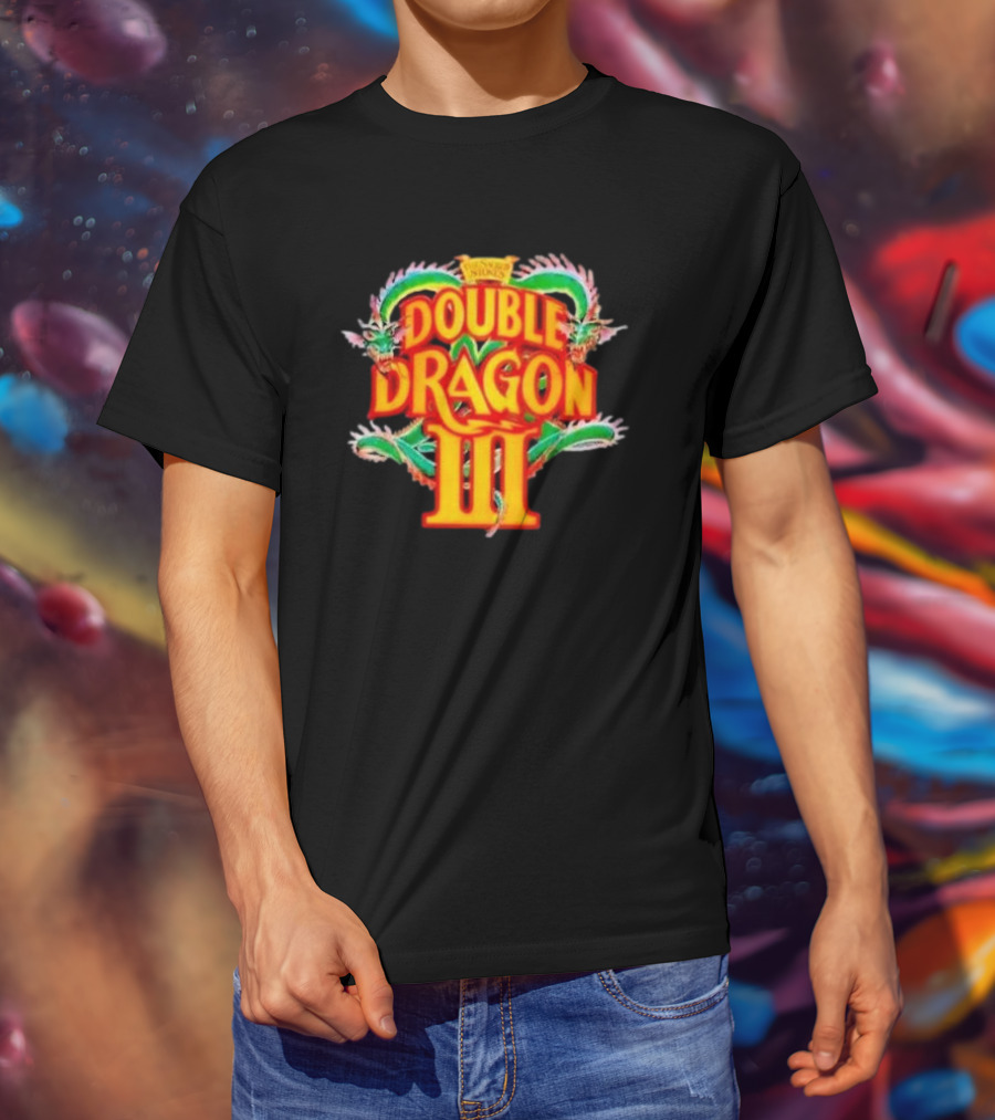 Double Dragon III Retro Video Game Arcade Logo Clash Of Dragons T-Shirt