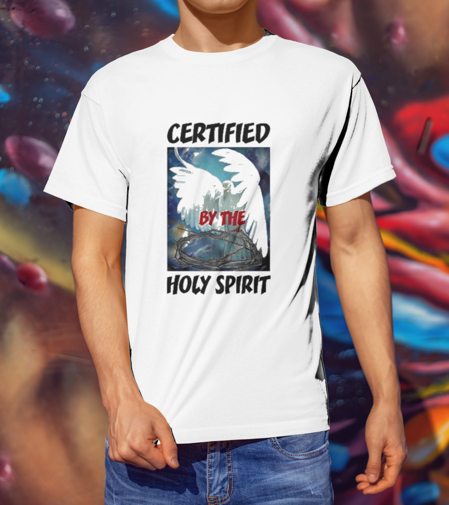 Certified By The Holy Spirit Angel Wings Cross Clouds T-Shirt