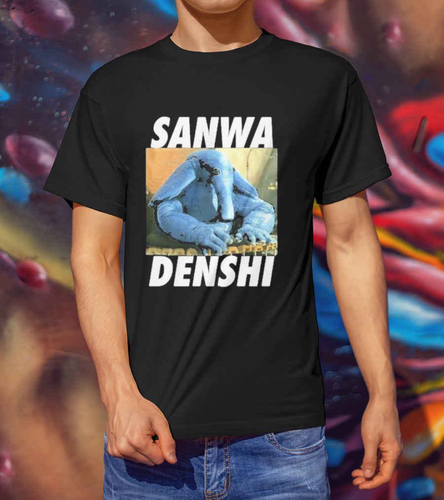 SANWA DENSHI Blue Elephant Playing Keyboards T-Shirt