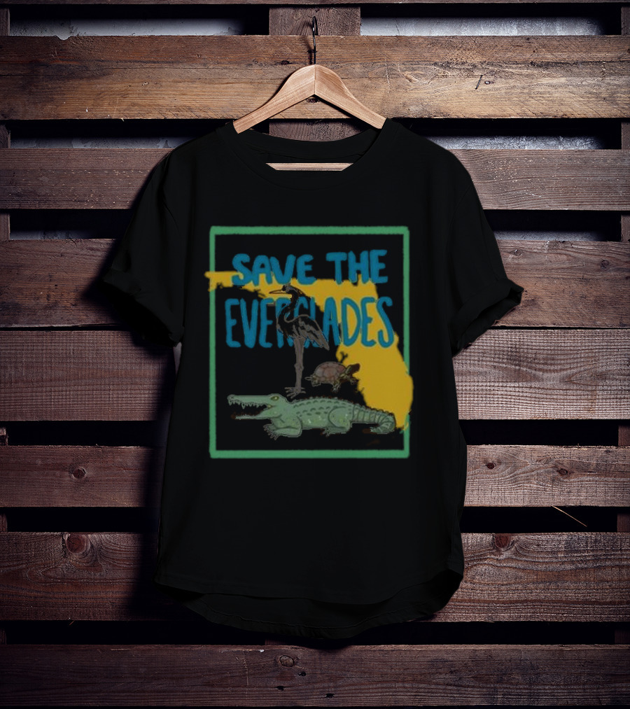 Gators Daily Save The Everglades Florida Map With Alligator, Heron, And Turtle T-Shirt
