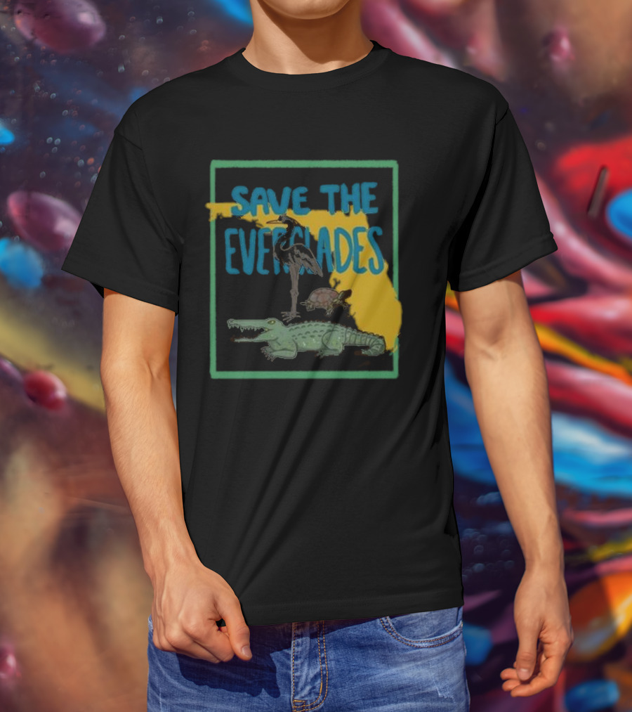 Gators Daily Save The Everglades Florida Map With Alligator, Heron, And Turtle T-Shirt