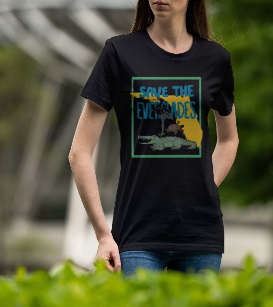 Gators Daily Save The Everglades Florida Map With Alligator, Heron, And Turtle T-Shirt