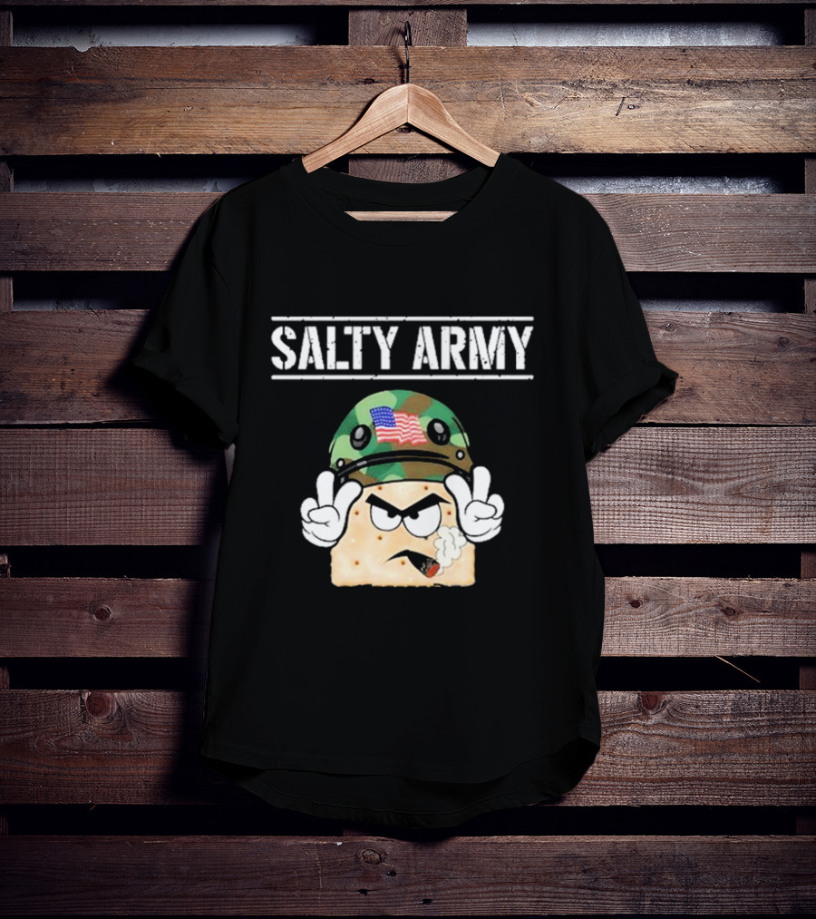 Salty Army Cracker With Camouflage Helmet Smoking Cigarette T-Shirt