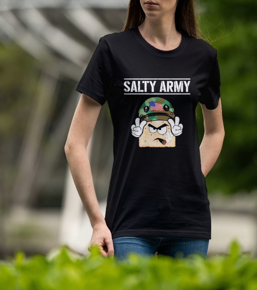 Salty Army Cracker With Camouflage Helmet Smoking Cigarette T-Shirt