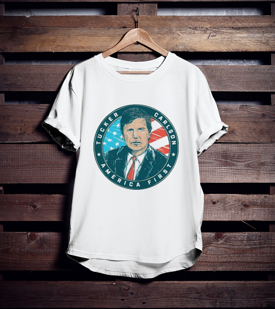 Tucker Carlson America First United States Flag Background T-Shirt