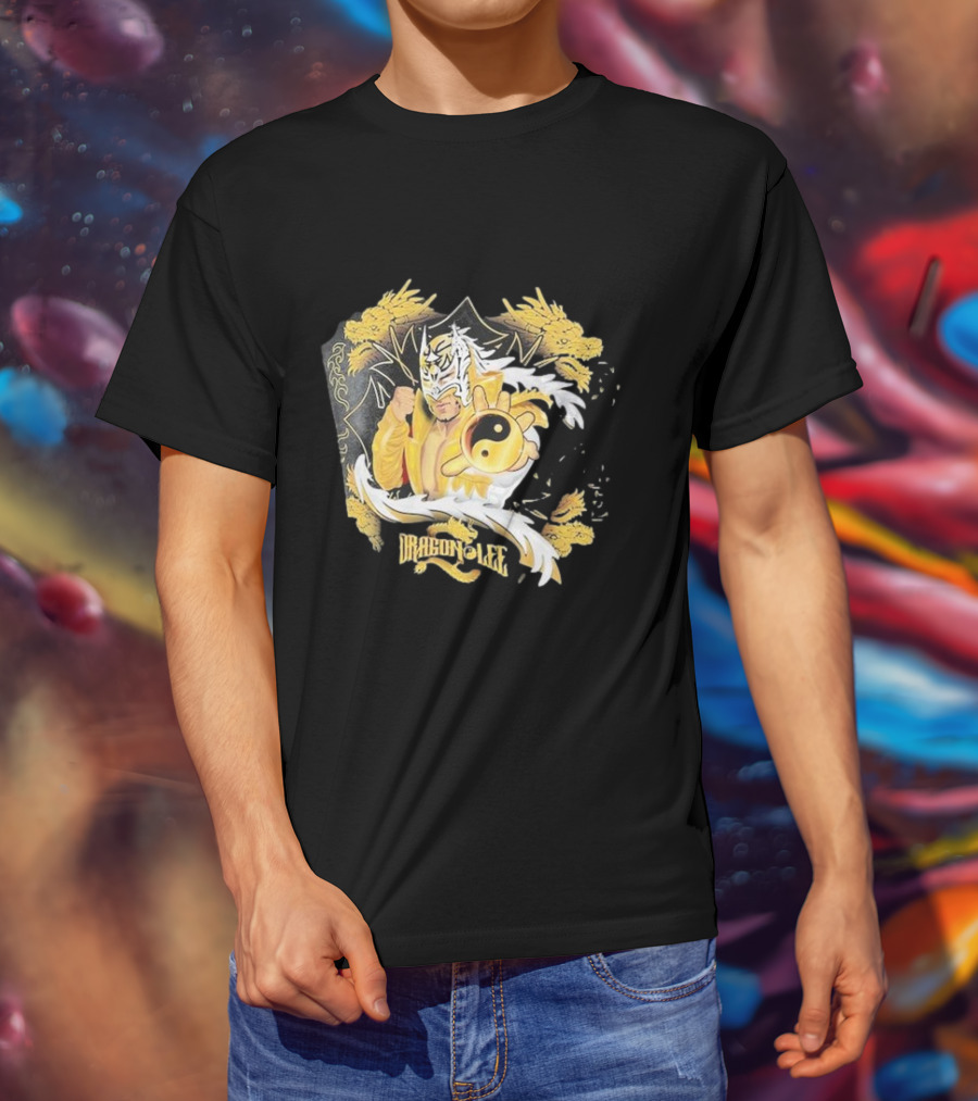 Dragon Lee Superstar Masked Wrestler Yin Yang Golden Dragon T-Shirt