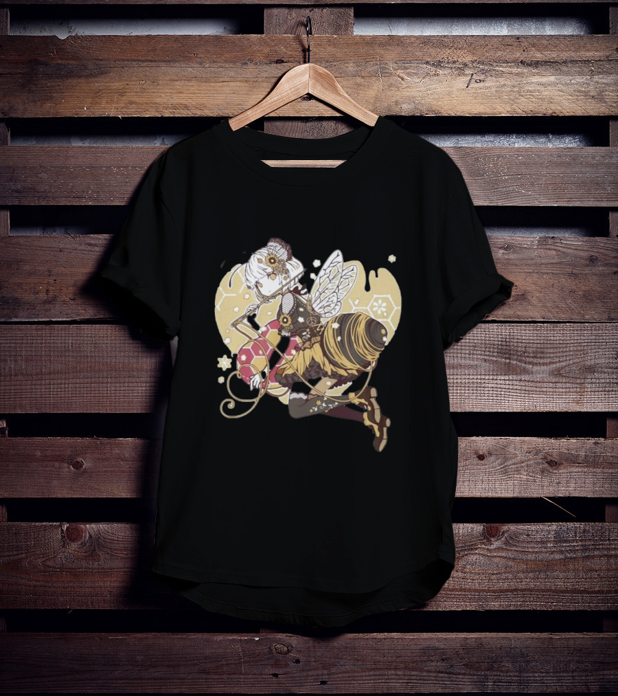 Golden Guardian Of The Hive Ethereal Anime Character With Wings And Honeycomb Elements T-Shirt
