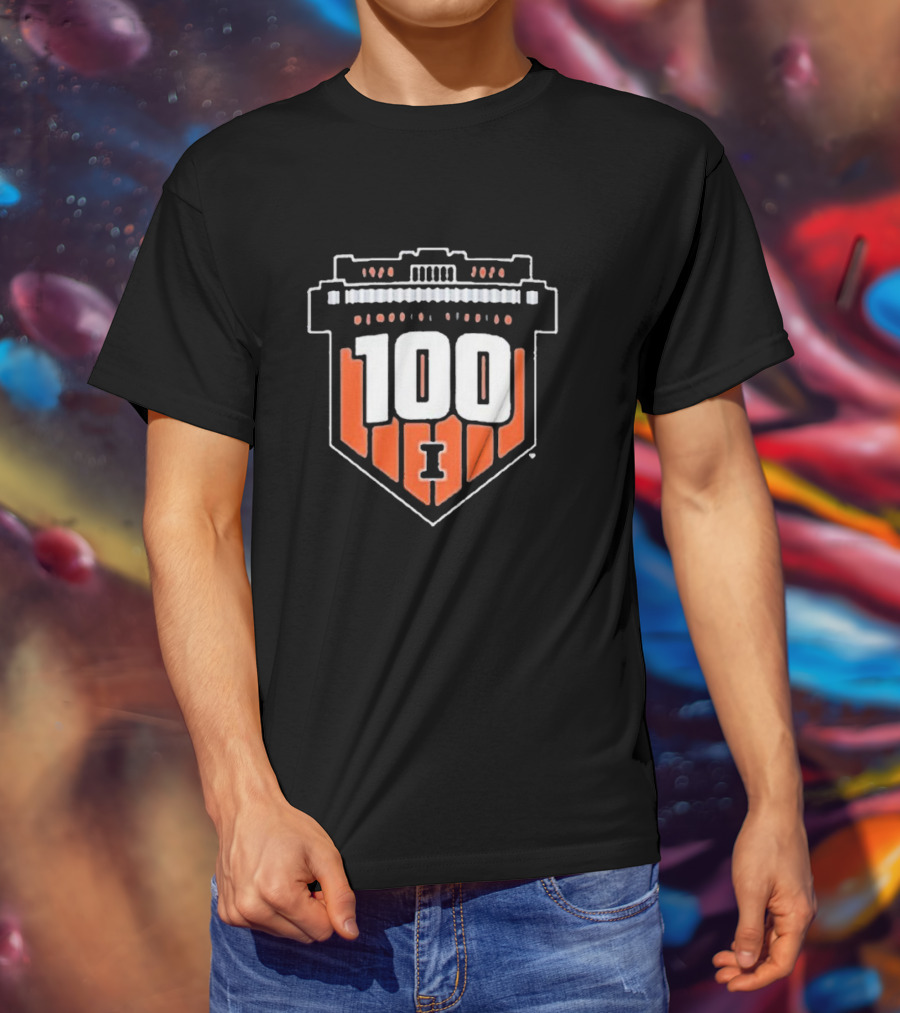 Illinois Fighting Illini 100 Years Memorial Stadium Badge T-Shirt