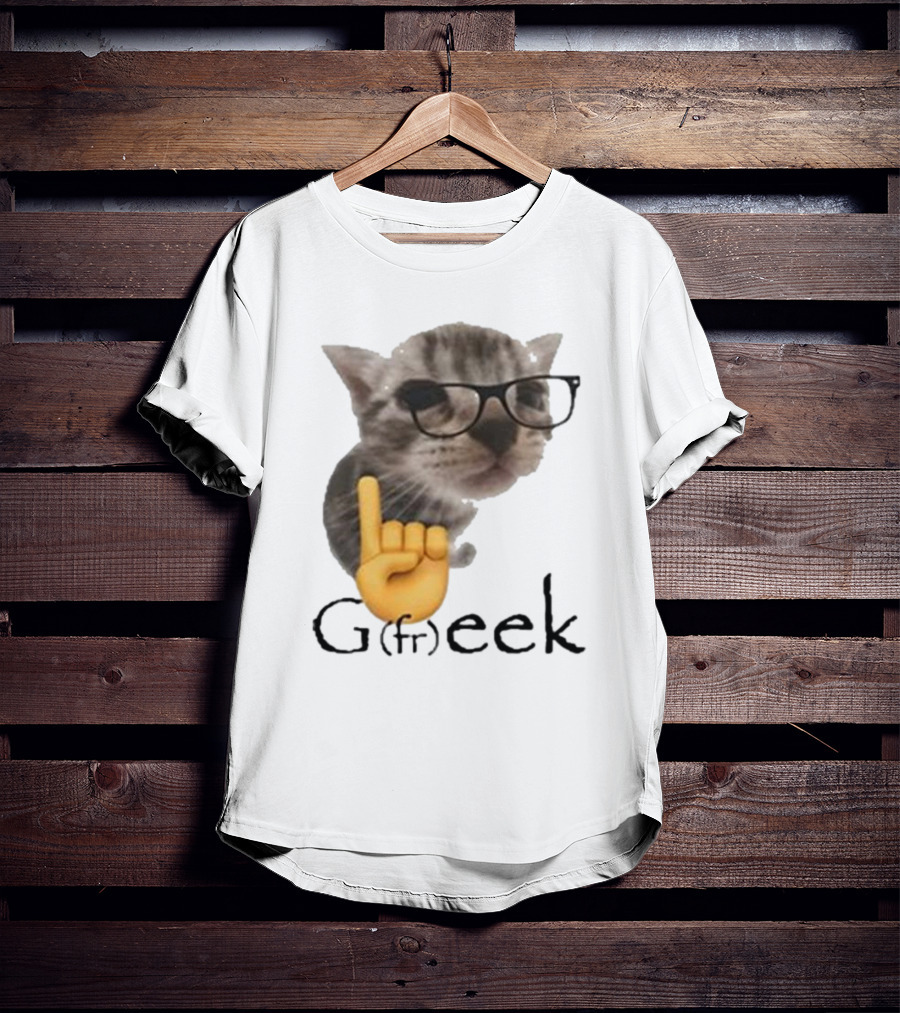 Goofy Ahhs Geek Cat Meme With Glasses And Emoji Finger T-Shirt