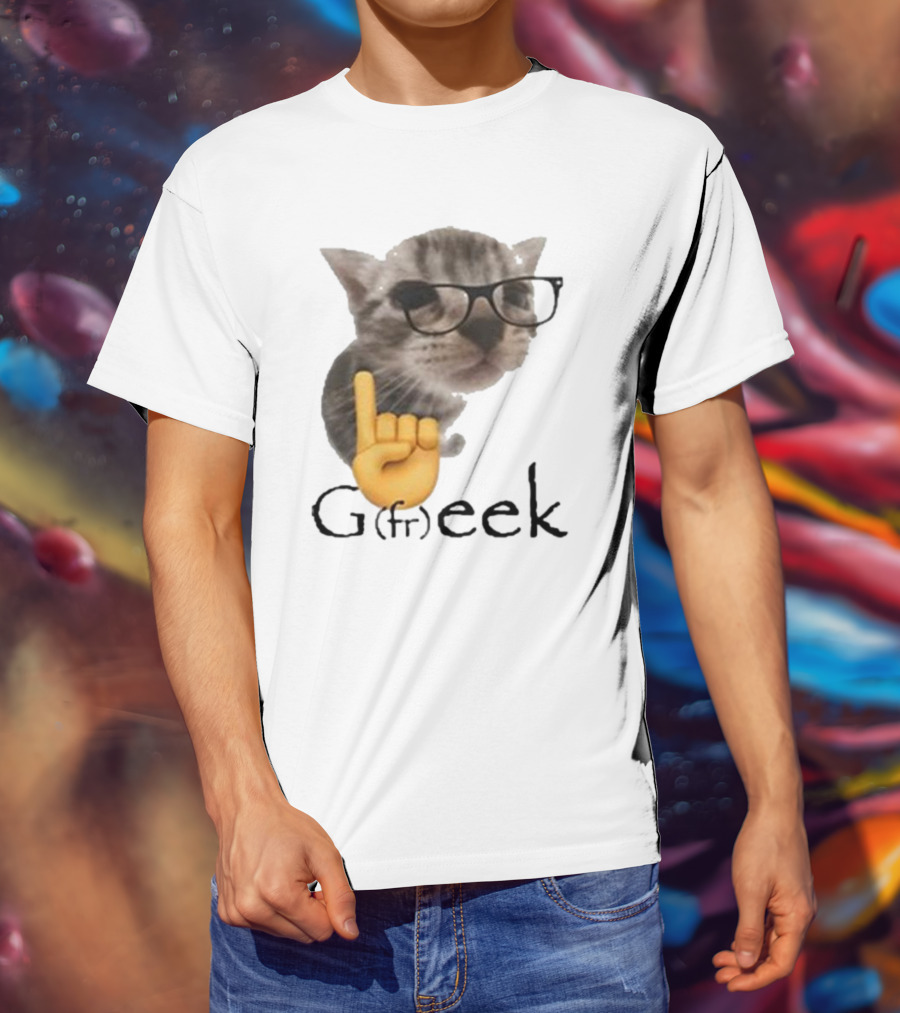 Goofy Ahhs Geek Cat Meme With Glasses And Emoji Finger T-Shirt