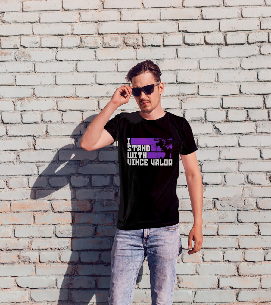 I Stand With Vince Valor Purple Distressed Flag T-Shirt