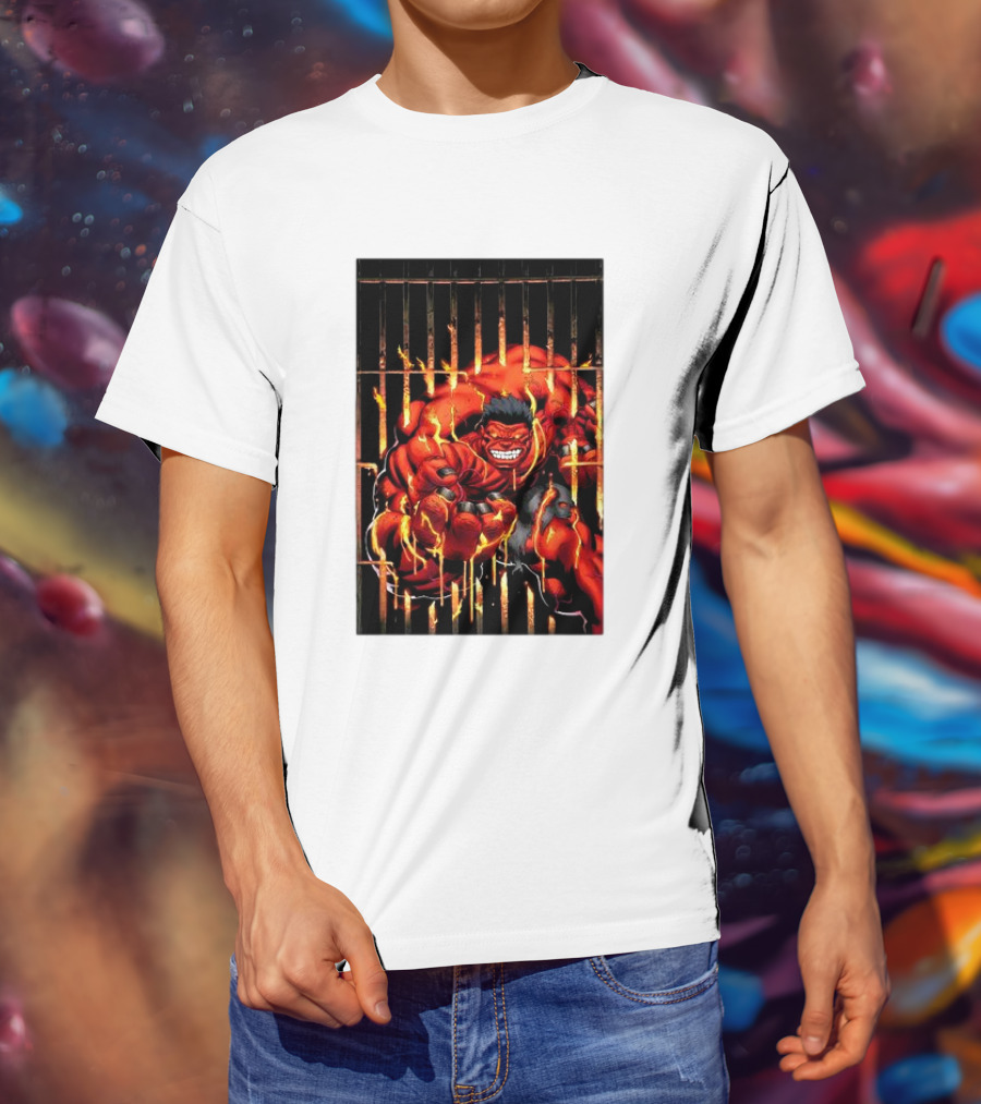Marvel Red Hulk Escaping Fiery Cage T-Shirt