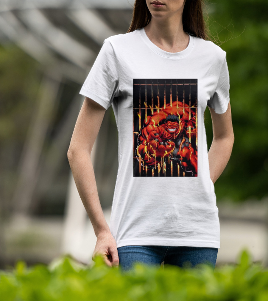 Marvel Red Hulk Escaping Fiery Cage T-Shirt