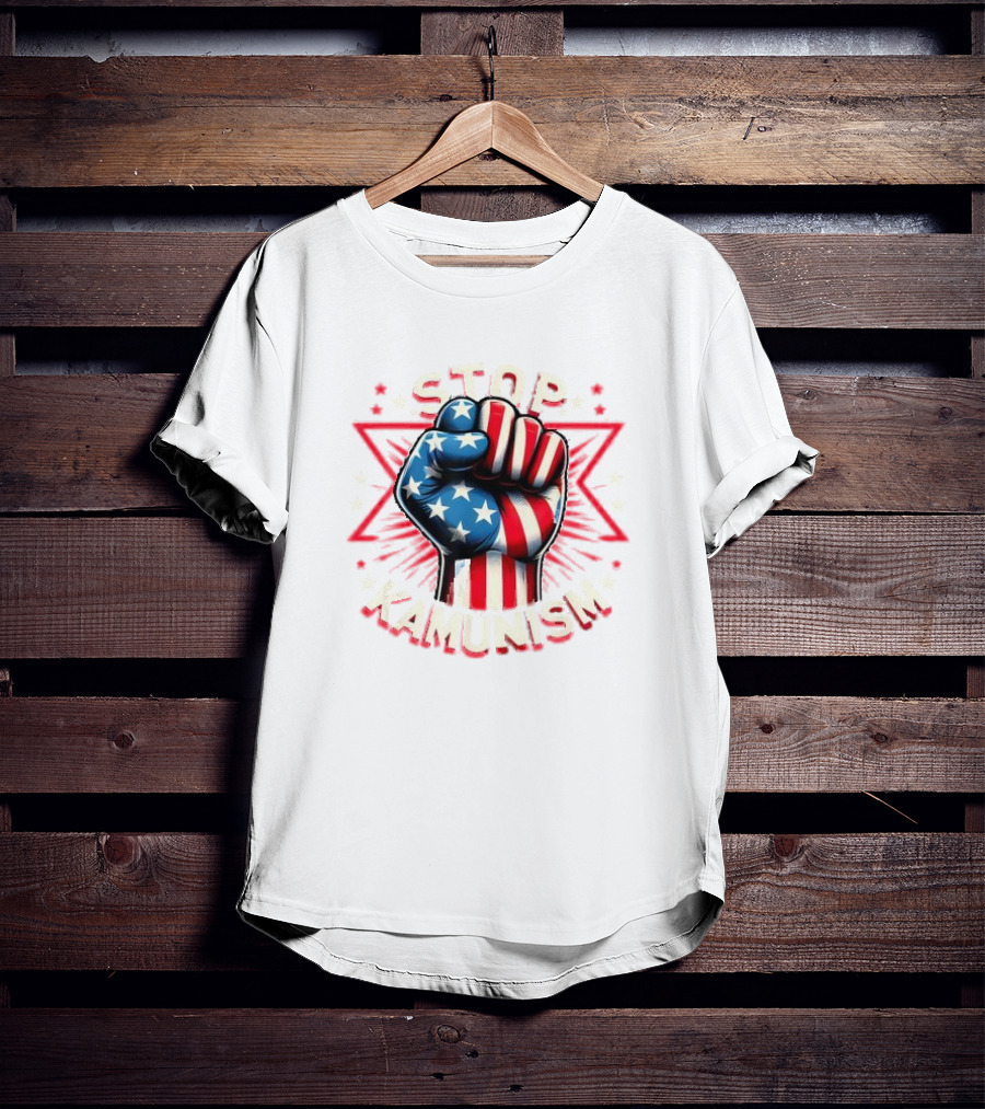 Stop Kamunism American Flag Fist With Stars And Red Stripes T-Shirt