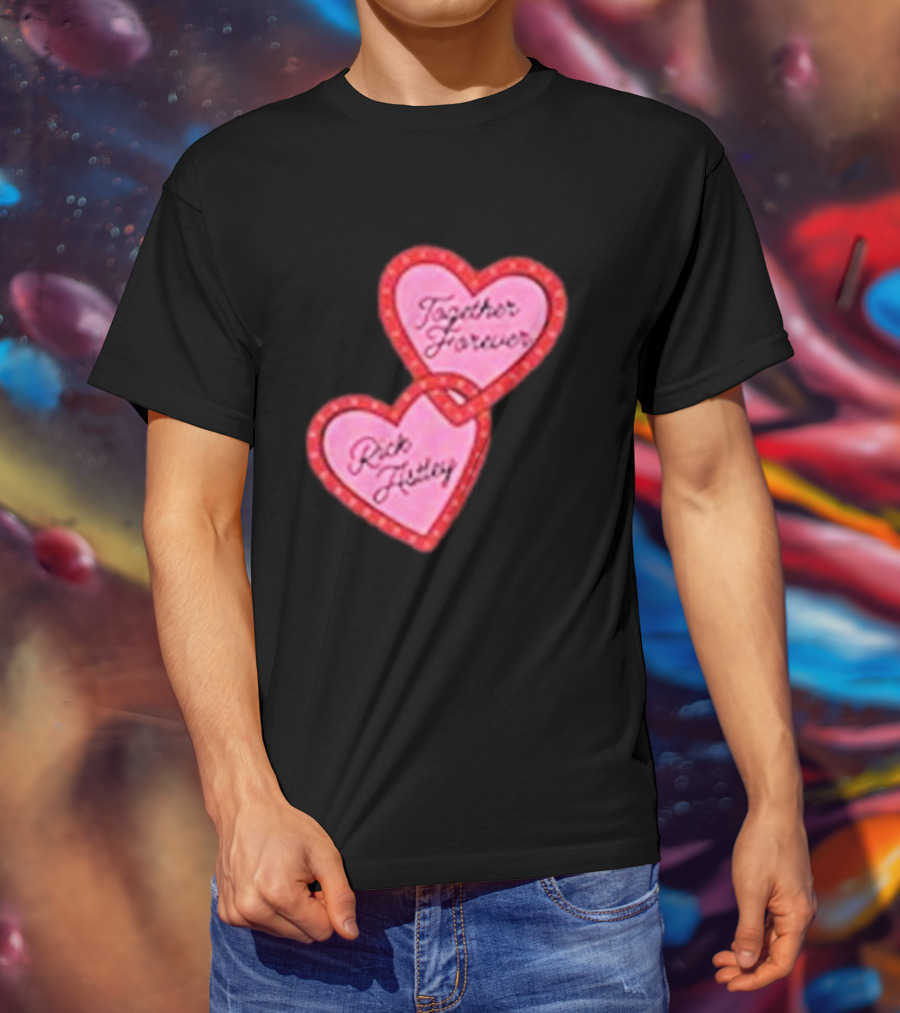 Together Forever Rick Astley Hearts Black T-Shirt