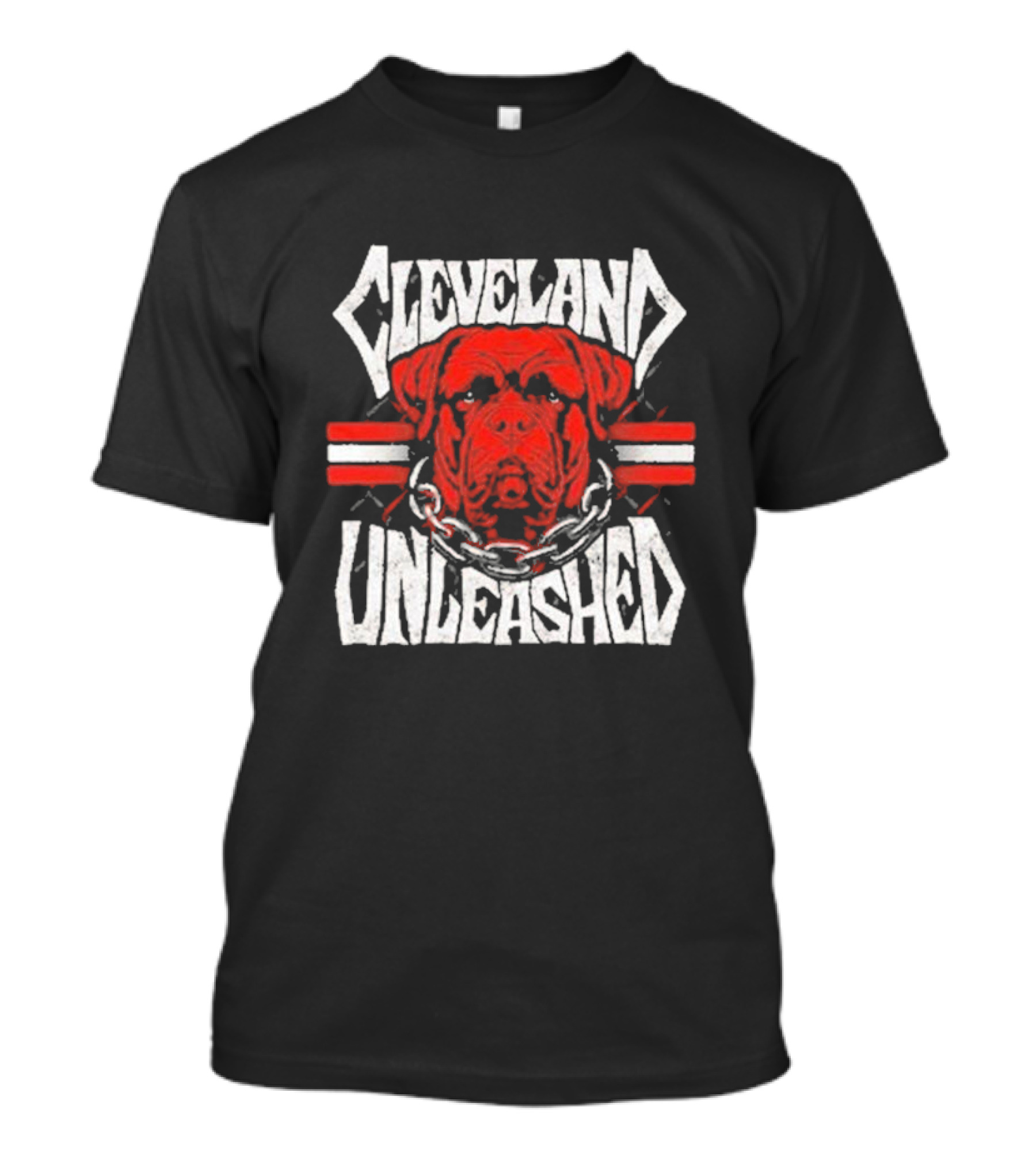 Cleveland Unleashed Dog With Chains And Stripes T-Shirt