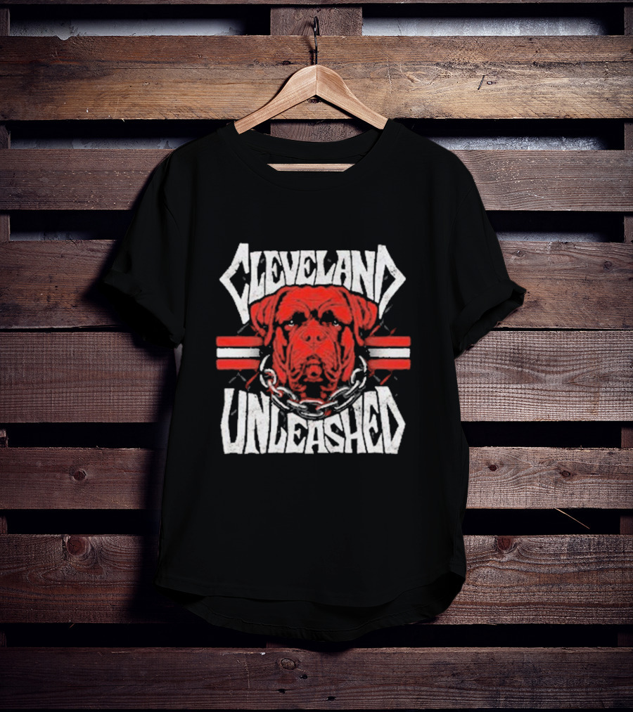 Cleveland Unleashed Dog With Chains And Stripes T-Shirt
