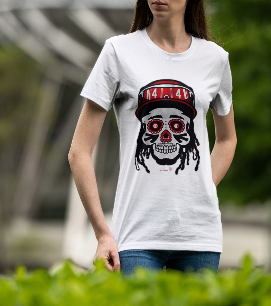 Elly De La Cruz Sugar Skull 44 Red Helmet T-Shirt