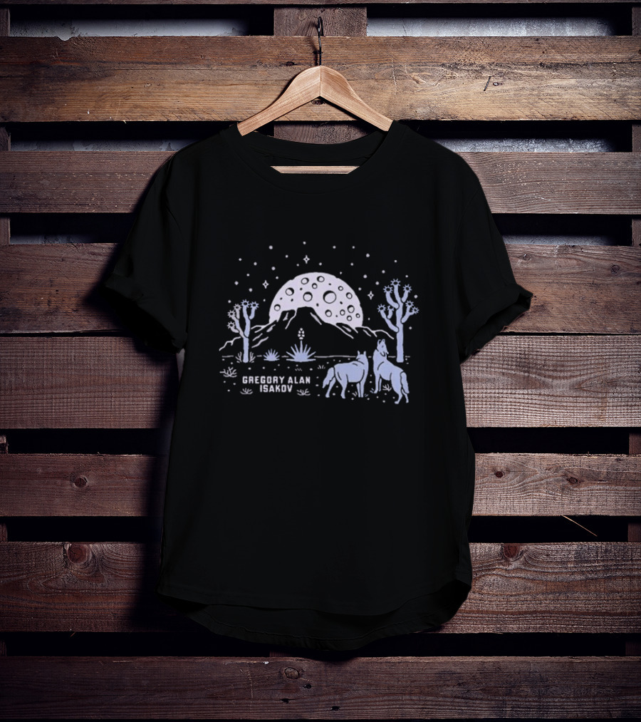 Gregory Alan Isakov Full Moon In Joshua Tree Desert Night With Horses And Cacti T-Shirt