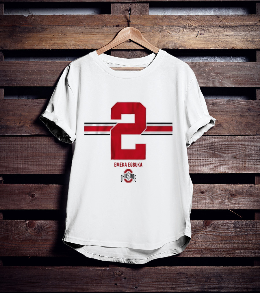 Emeka Egbuka Ohio State Football Number 2 Red Stripe T-Shirt