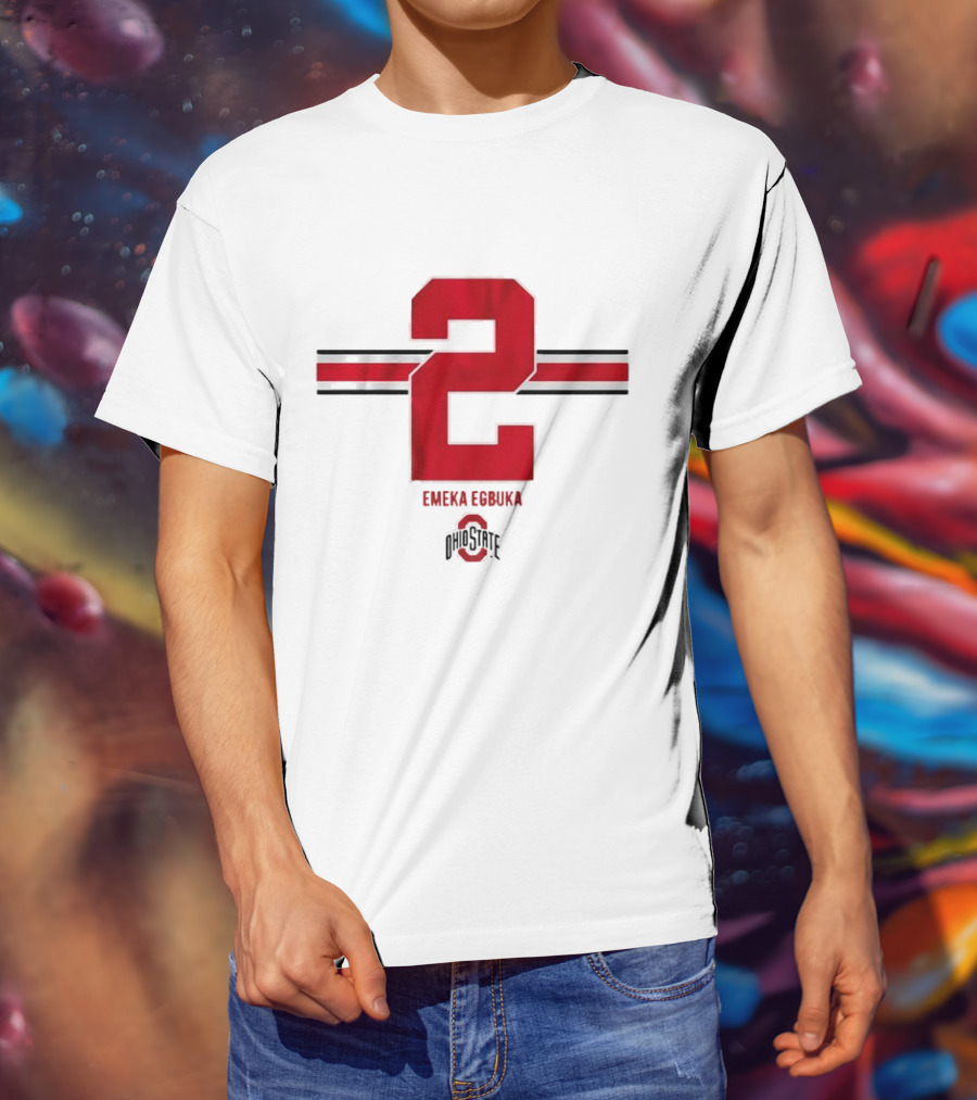 Emeka Egbuka Ohio State Football Number 2 Red Stripe T-Shirt