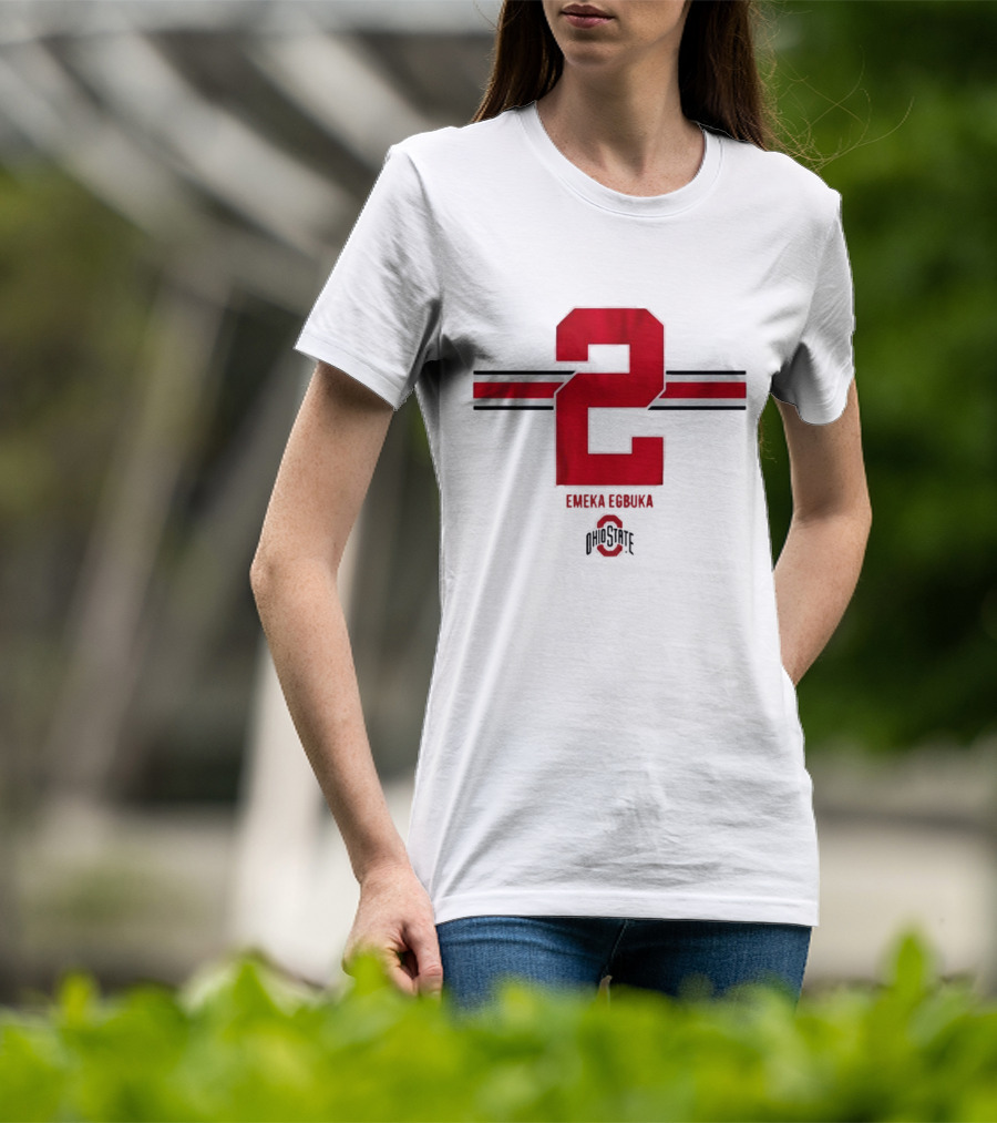 Emeka Egbuka Ohio State Football Number 2 Red Stripe T-Shirt