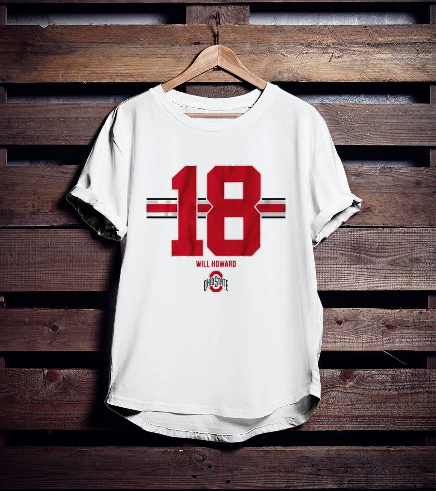 Ohio State Buckeyes Football Will Howard 18 Ohio State Logo Stripe T-Shirt