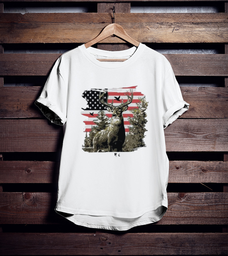 American Buck Cardin Mccoy Deer Forest Flag Scene T-Shirt