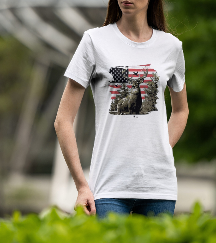 American Buck Cardin Mccoy Deer Forest Flag Scene T-Shirt