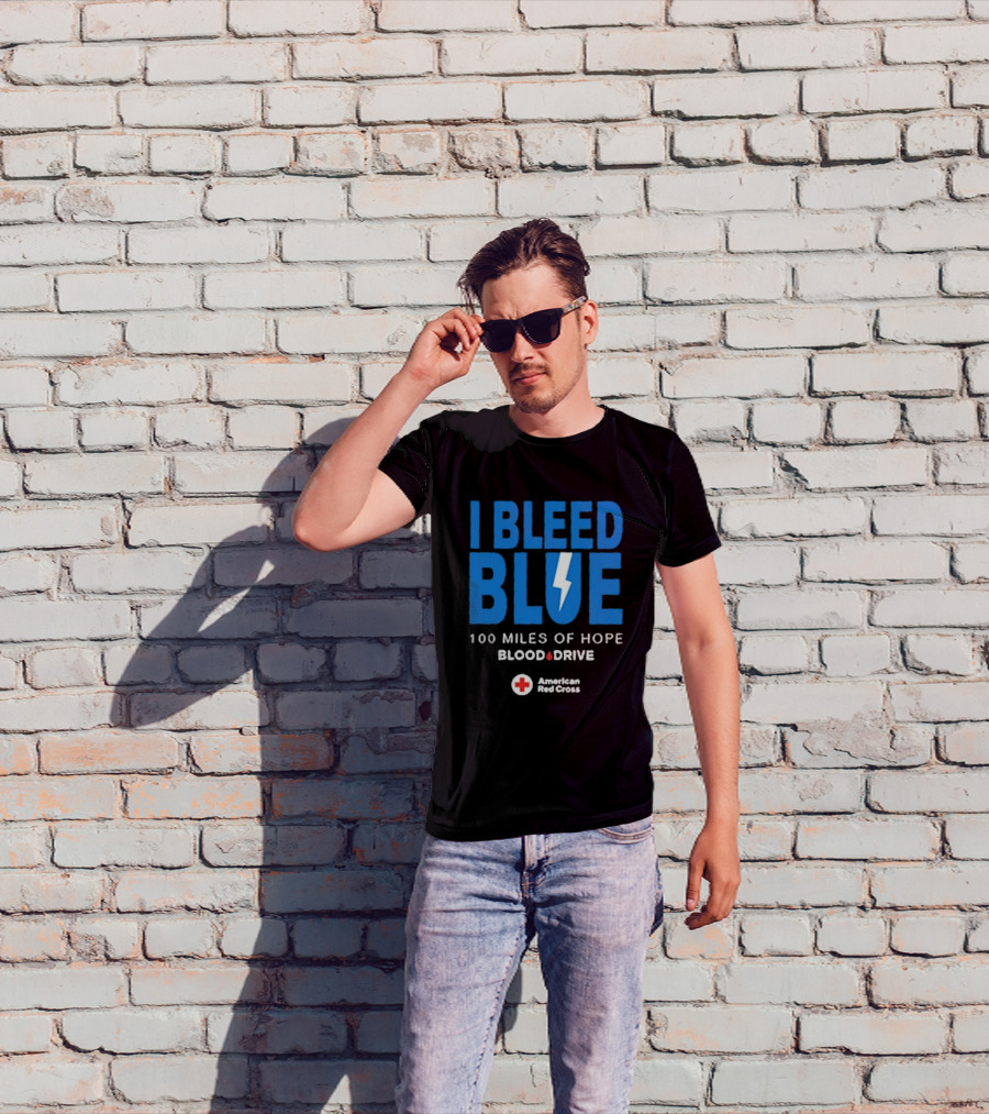 I Bleed Blue 100 Miles Of Hope Blood Drive American Red Cross Lightning T-Shirt