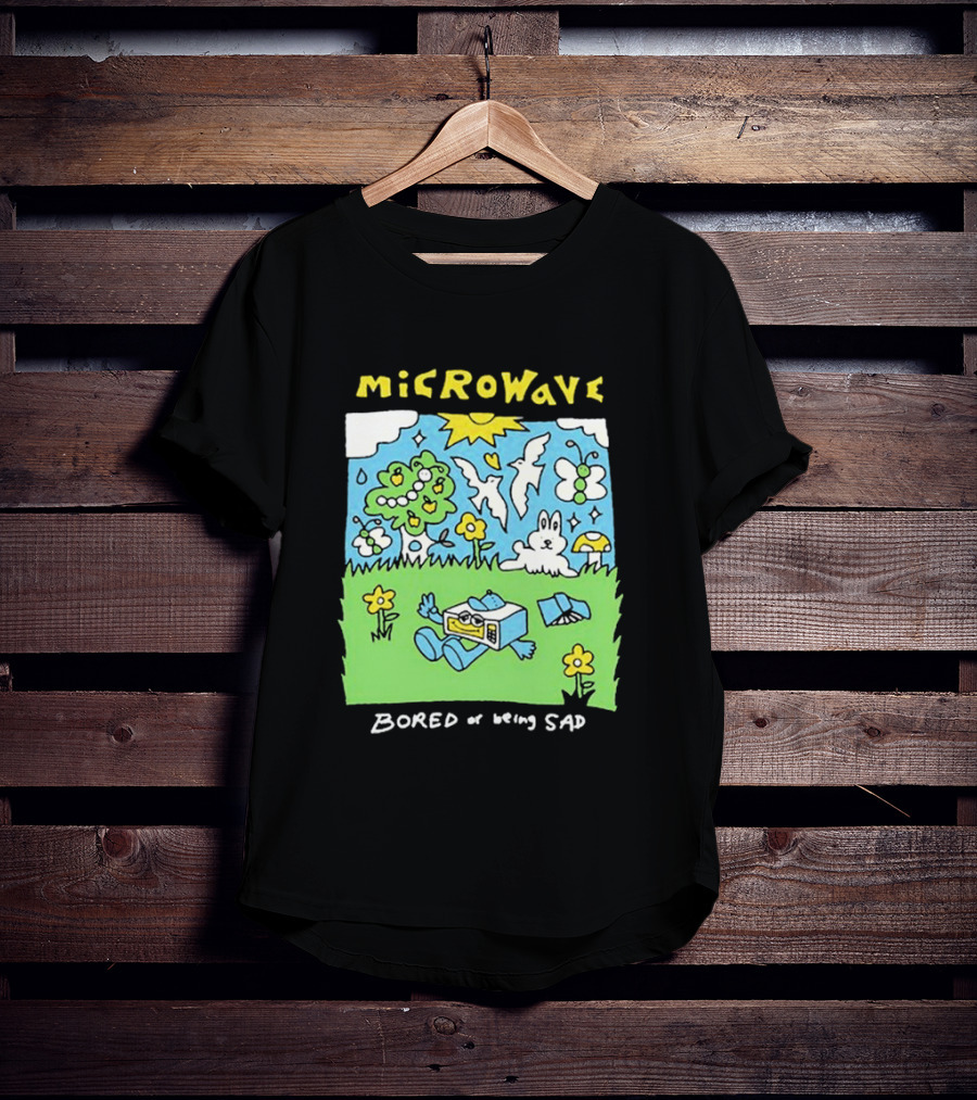 Microwave Bored Of Being Sad Colorful Cartoon Landscape With Sun And Bunny T-Shirt