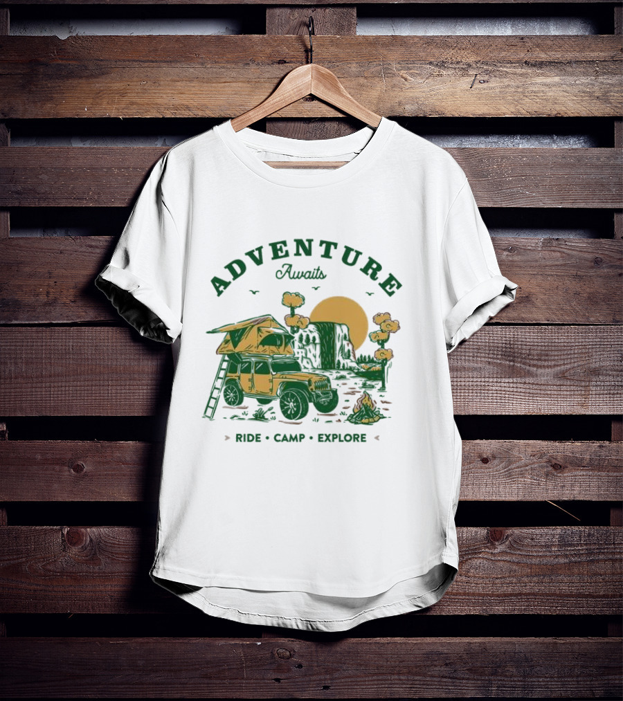 Adventure Awaits Ride Camp Explore Jeep Camping Scene T-Shirt