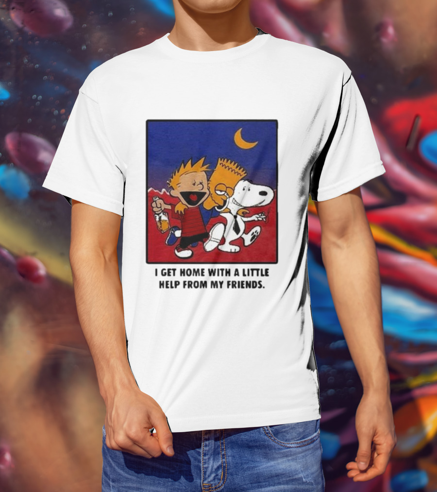 Criminal Simpsons Snoopy And Friends Get Home With A Little Help Under Moon T-Shirt