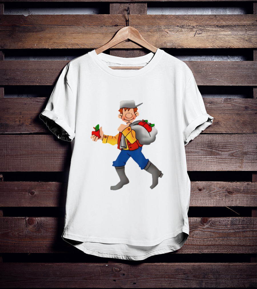 Johnny Appleseed Cartoon Character With Apple Backpack T-Shirt