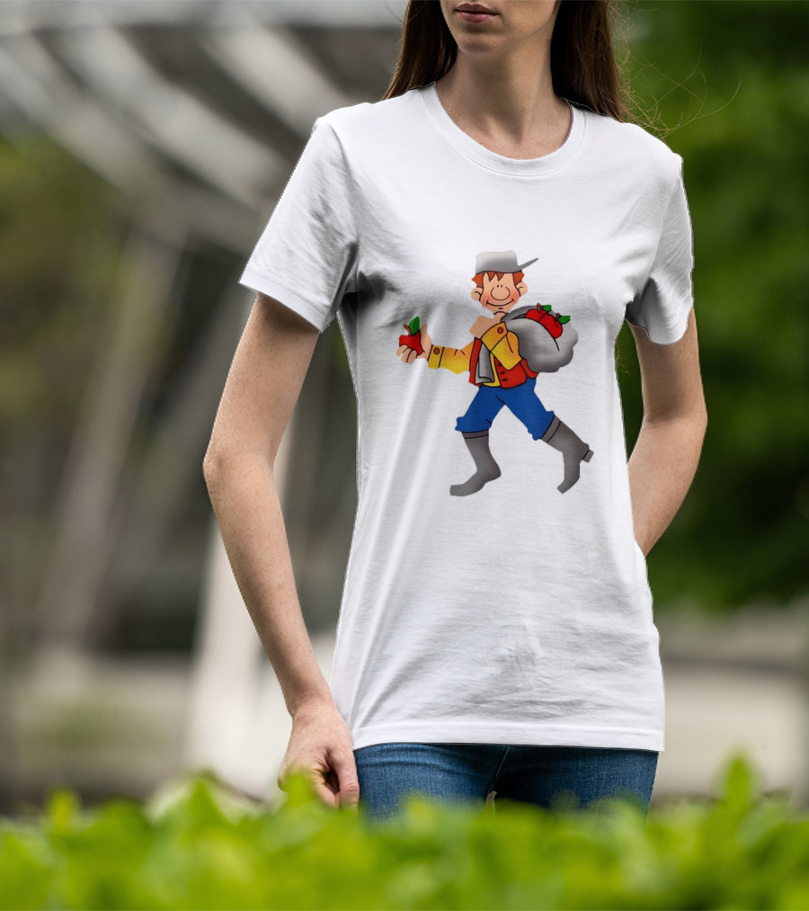 Johnny Appleseed Cartoon Character With Apple Backpack T-Shirt