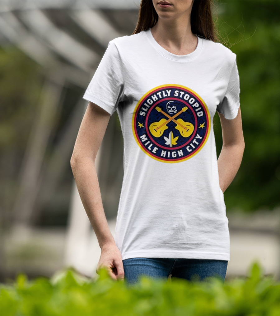 Slightly Stoopid Mile High City Crossed Guitars Skull Leaf Badge T-Shirt