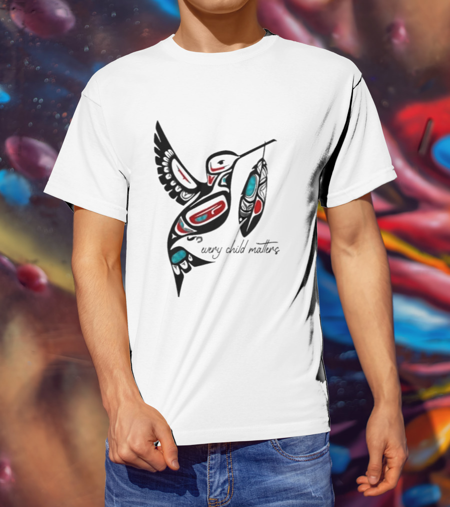 Every Child Matters Indigenous Hummingbird Feathers Orange Day T-Shirt
