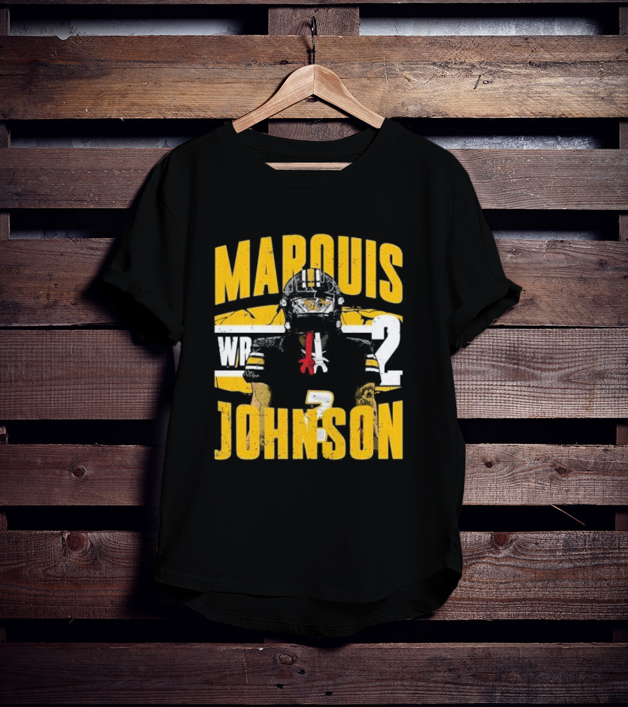 Marquis Johnson WR 2 Football Player Black And Yellow T-Shirt