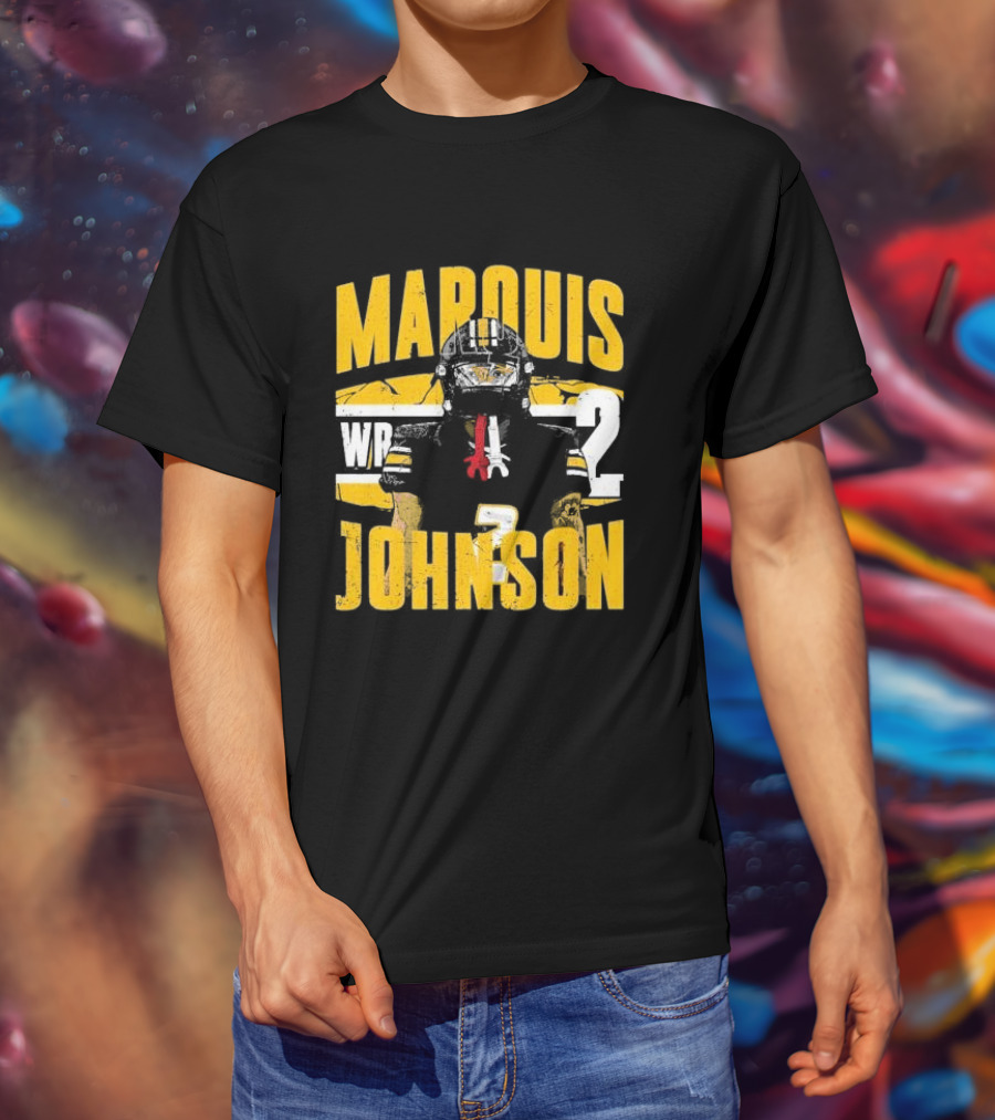 Marquis Johnson WR 2 Football Player Black And Yellow T-Shirt
