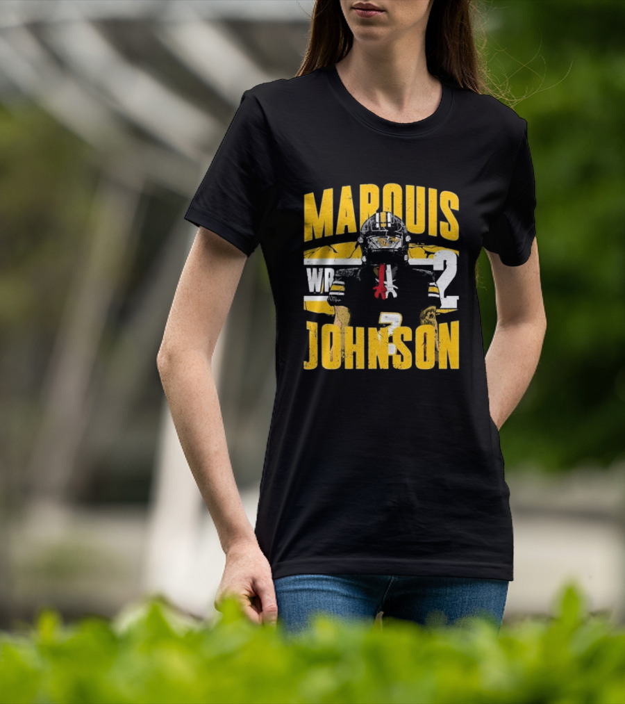 Marquis Johnson WR 2 Football Player Black And Yellow T-Shirt